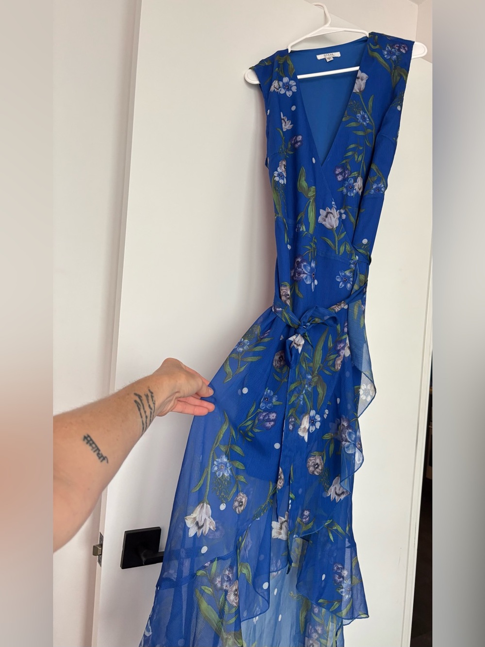 Guess Royal Blue Floral Wrap Midi Dress